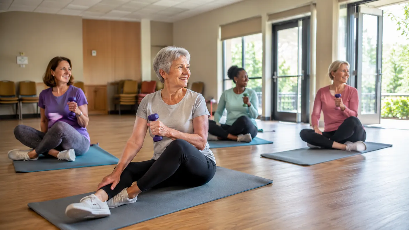 Participants pendant une séance de gym douce